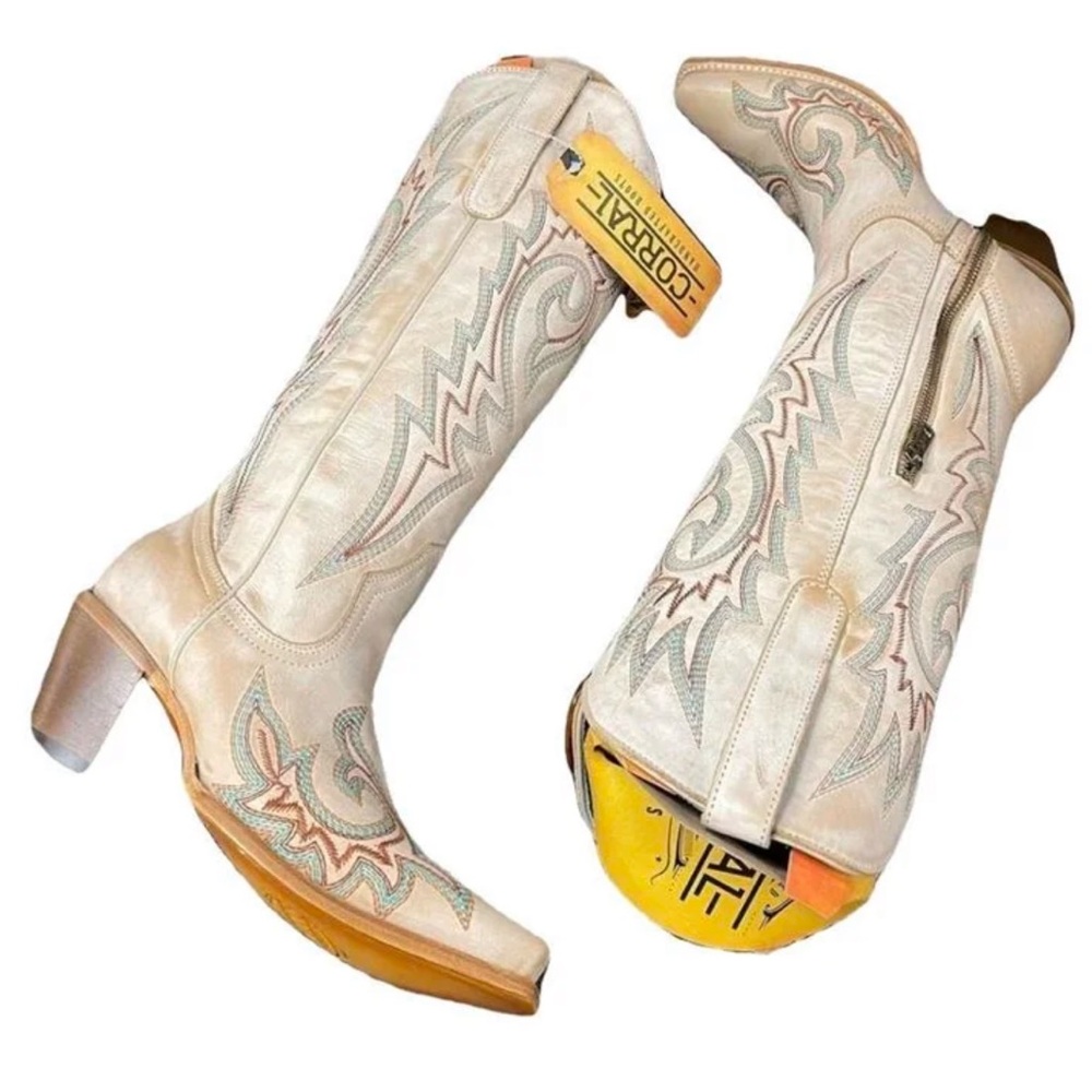 Corral Cream Embroidered Western Knee-High Boots